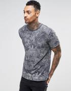 Diesel T-shirt T-joe-aj Crewneck All Over Tiger Burnout Print In Washed Black - Black