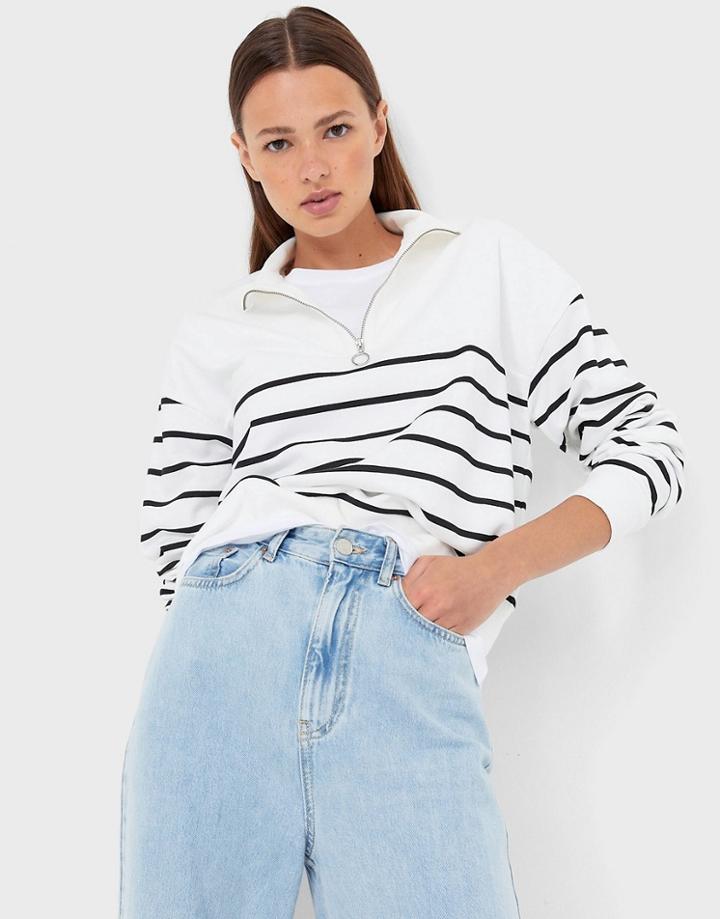 Stradivarius Half Zip Cropped Sweat In Stripe-multi