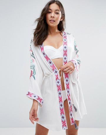 America & Beyond Heavy Embroidered Kimono - White