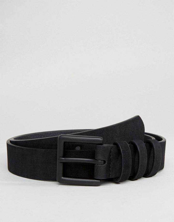 Asos Smart Slim Belt In Faux Suede With Triple Keeper - Black