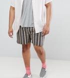 Asos Design Plus Festival Slim Shorts With Elasticated Waistband In Gray Geo-tribal Stripe Print - Gray