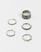 Asos Design Egyptian Style Ring Pack In Burnished Silver - Silver