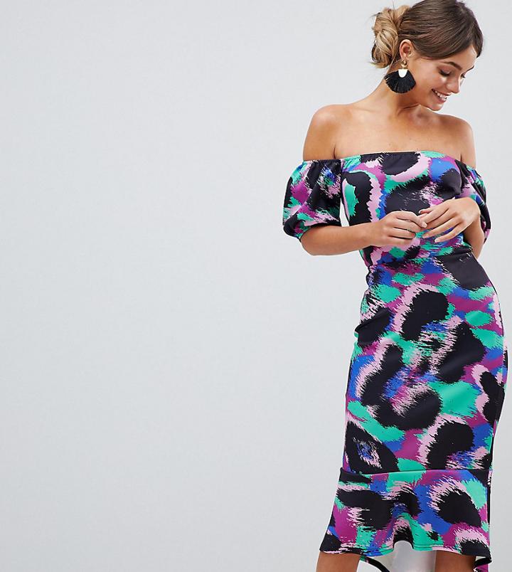 Silver Bloom Bardot Midi Dress With Pephem - Multi