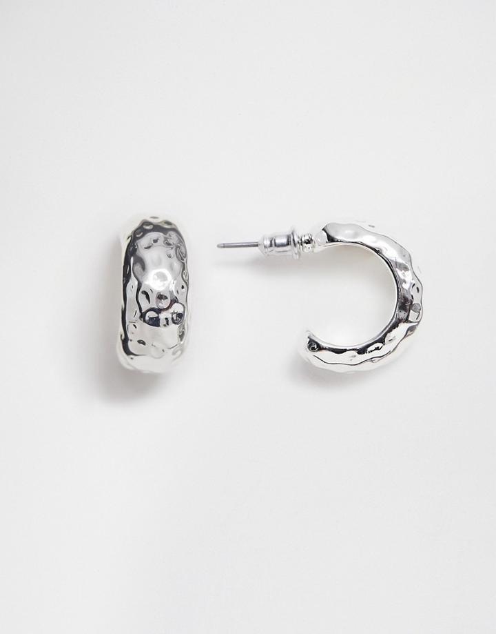 Asos Design Hoop Earrings In Mini Worn Design In Silver - Silver
