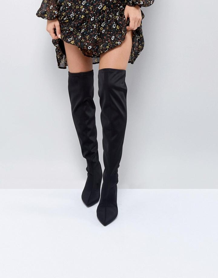 Faith Missy Over The Knee Stretch Kitten Heel Boots - Black