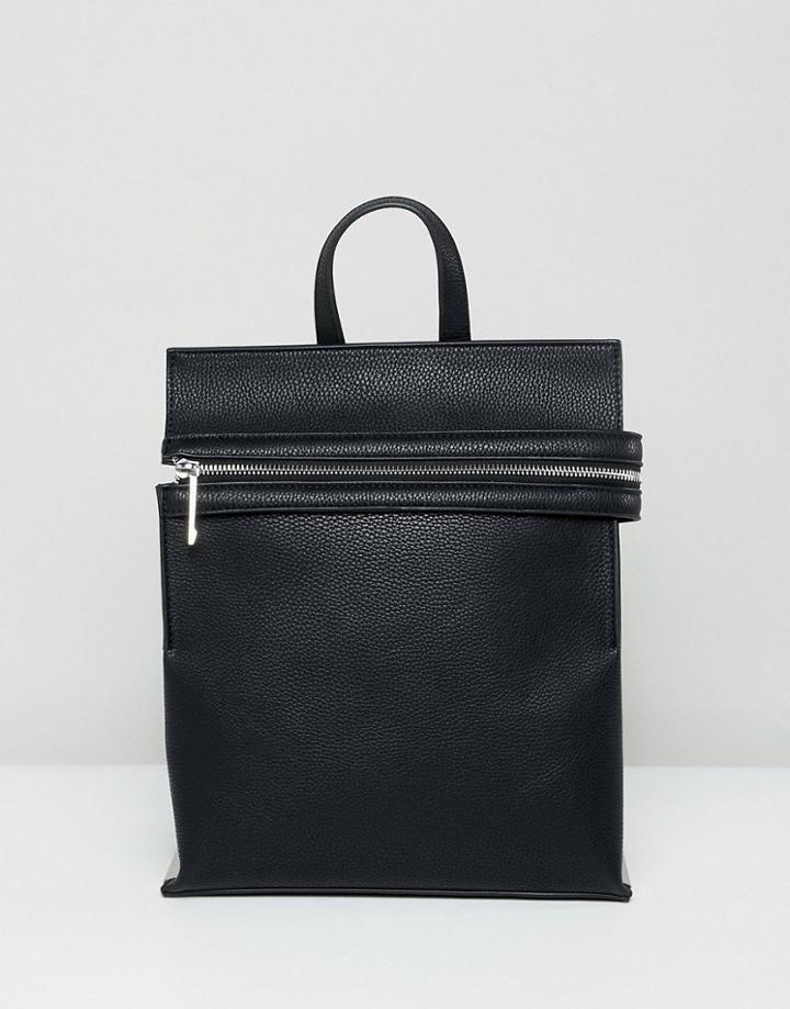 Faith Black Zip Front Pocket Minimal Backpack - Black