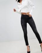 Forever Unique Dark Wash Jeans With Rips - Black