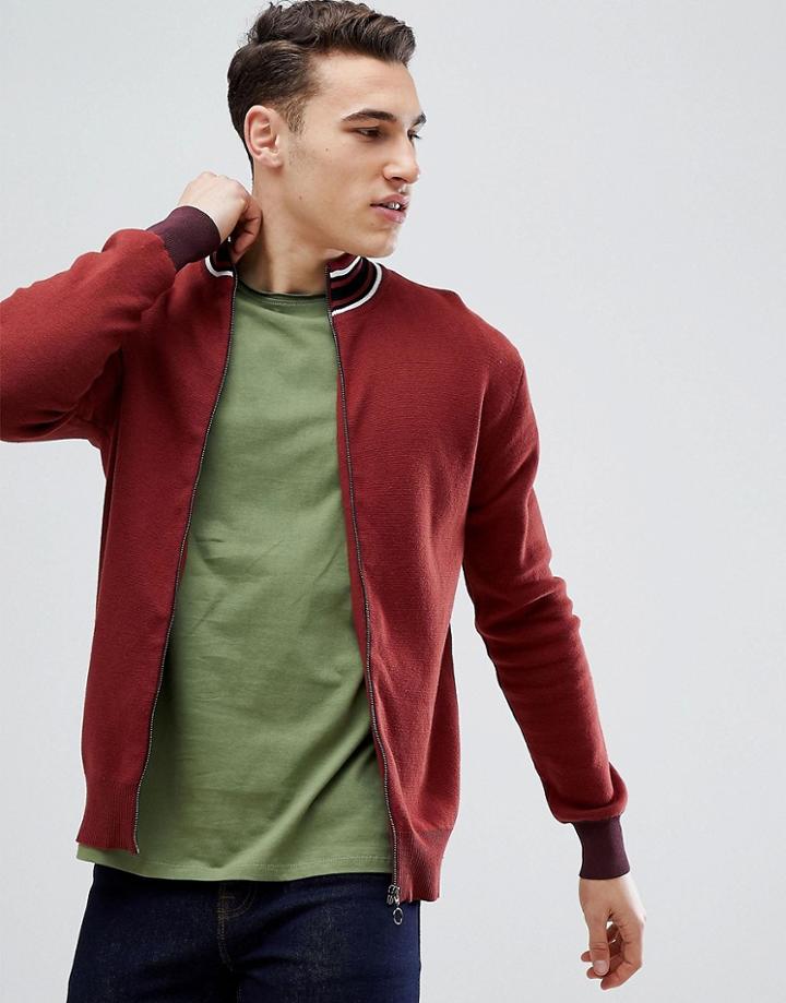 Stradivarius Full Zip Knit Cardigan In Burgundy-red