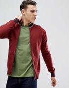 Stradivarius Full Zip Knit Cardigan In Burgundy-red
