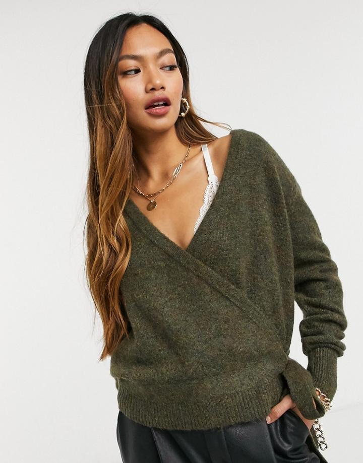 Y.a.s Knitted Cardigan With Wrap Detail And Tie Side Brown