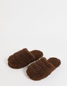Asos Design Zoe Quilted Slider Slippers In Chocolate Teddy-brown