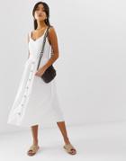 New Look Midi Dress With Button Front In White - White