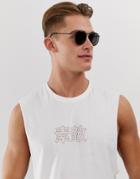 Asos Design Organic Cotton Relaxed Sleeveless T-shirt With Japanese Text - White
