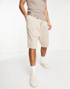 Asos Design Drop Crotch Shorts In Beige-neutral