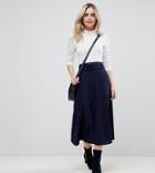 Asos Petite Tailored Simple Midi Skirt With Selfbelt - Navy