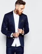 Asos Skinny Blazer In Jersey With Gold Buttons - Navy