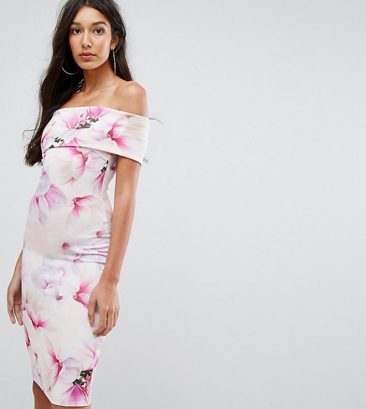 City Goddess Tall Bardot Floral Bloom Print Maxi Dress - Multi