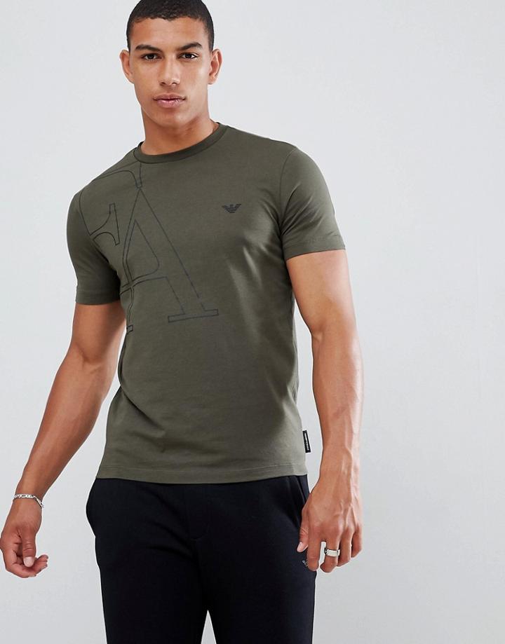 Emporio Armani Large Graphic Logo T-shirt In Khaki - Green