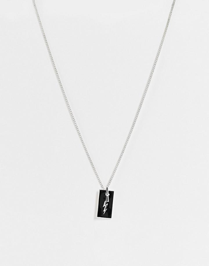 Status Syndicate Necklace With Rectangle Bolt Pendant And T Bar In An Antique Silver Finish