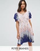 Yumi Petite Frill Sleeve Dress In Blossom Print - Multi