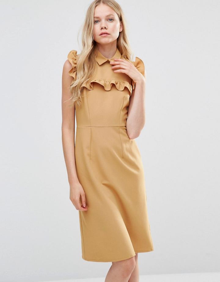 Alter Pencil Dress With Frill Bib - Yellow