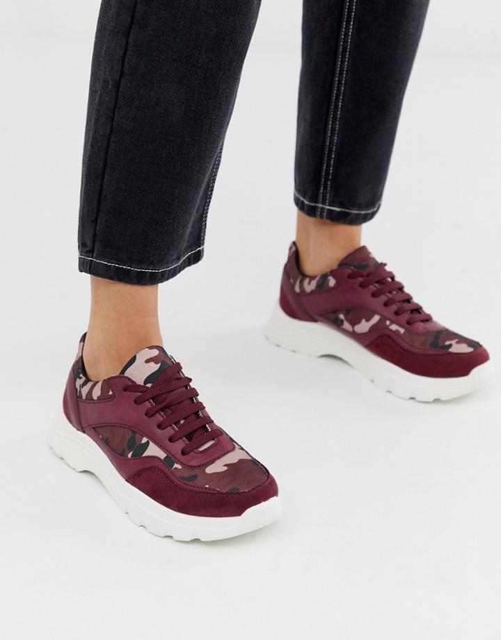 Asos Design Daliah Chunky Sneakers In Burgundy Camo - Multi