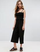 Asos Jumpsuit In Cotton With Shirred Bodice - Black