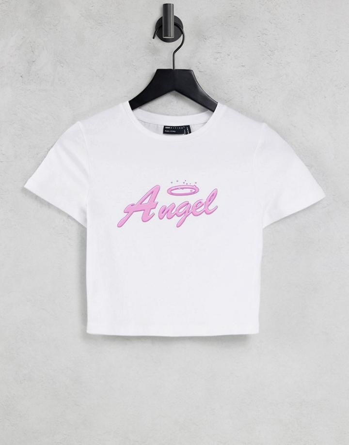 Asos Design Halloween Fitted T-shirt With Angel Print In White
