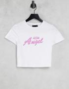 Asos Design Halloween Fitted T-shirt With Angel Print In White