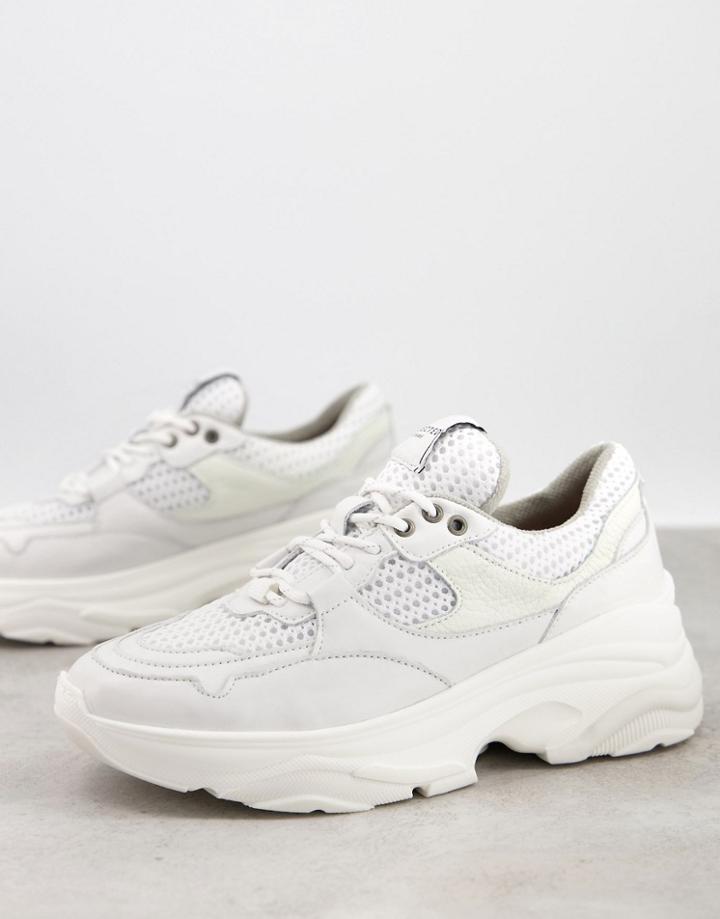 Selected Femme Chunky Leather Sneakers With Sports Mesh In White