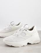 Selected Femme Chunky Leather Sneakers With Sports Mesh In White