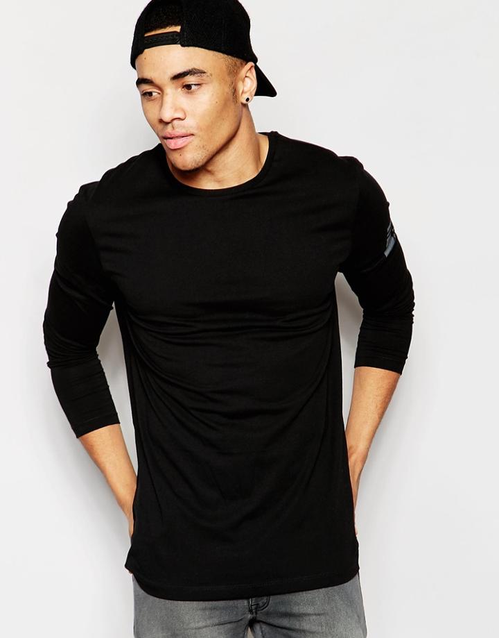 Asos Relaxed Longline Long Sleeve T-shirt With Back Print - Black
