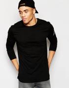 Asos Relaxed Longline Long Sleeve T-shirt With Back Print - Black