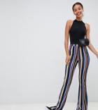 Asos Design Tall Flare Pants In Multi Stripe - Multi