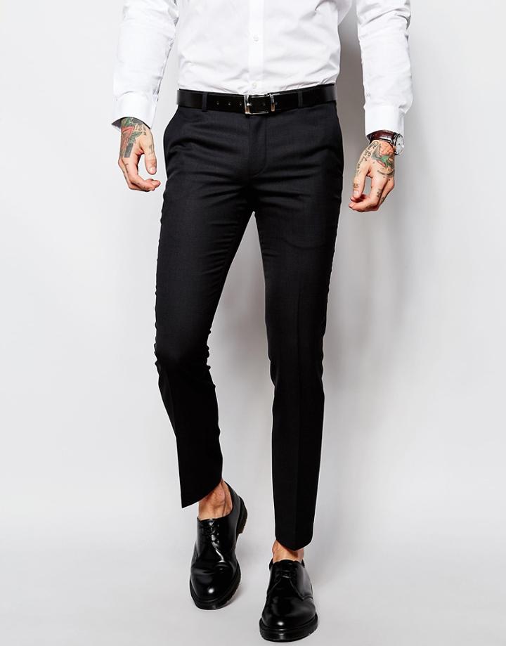 Heart & Dagger Suit Pants In Birdseye Fabric In Skinny Fit - Navy