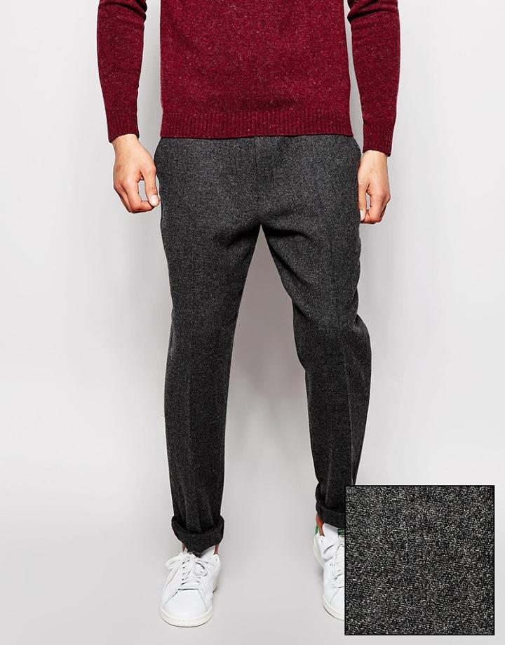 Asos Slim Smart Pants In 100% Wool - Gray