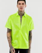 Asos Design Festival Oversized Sequin Revere Shirt In Neon Yellow