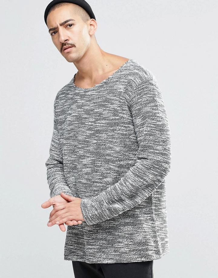 Weekday Sonny Crew Sweater Melange Stripe Raw Edge In Gray - Gray