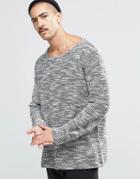 Weekday Sonny Crew Sweater Melange Stripe Raw Edge In Gray - Gray