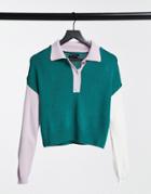 Asos Design Knitted Rugby Sweater In Colorblock-green