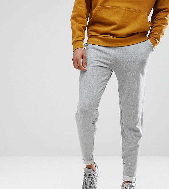 Asos Design Tall Standard Joggers With Turn Up Hem In Gray Marl - Gray