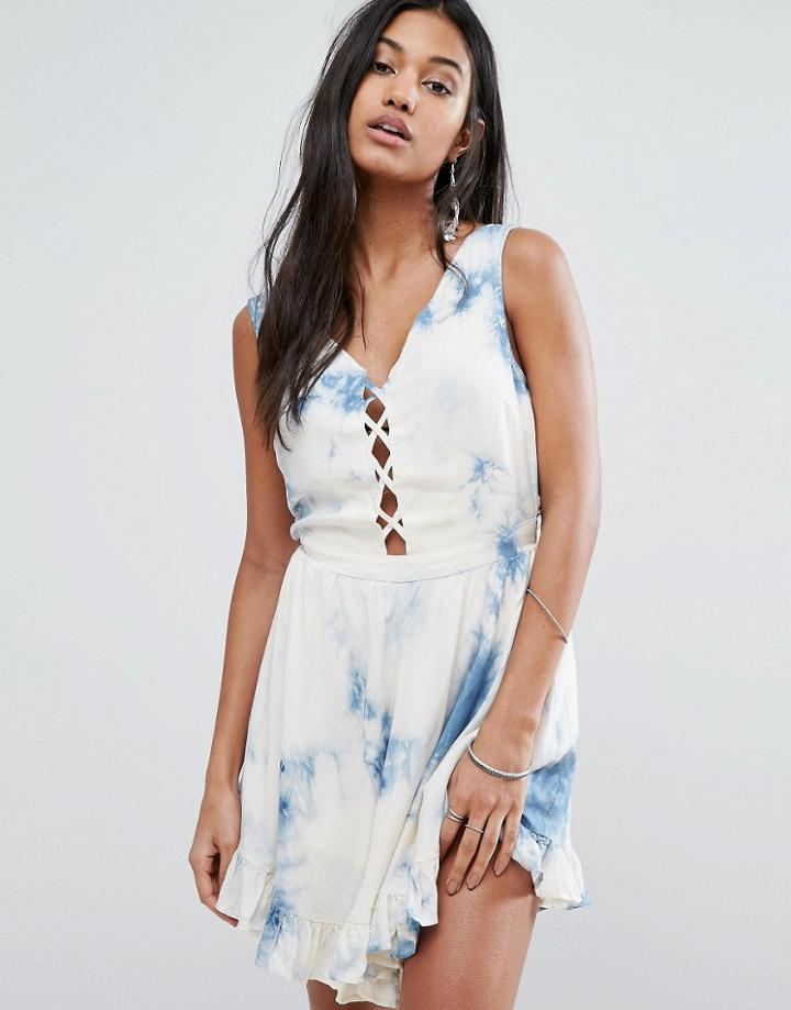 Surf Gypsy Tie Dye Laced Front Romper - Multi