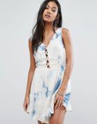 Surf Gypsy Tie Dye Laced Front Romper - Multi