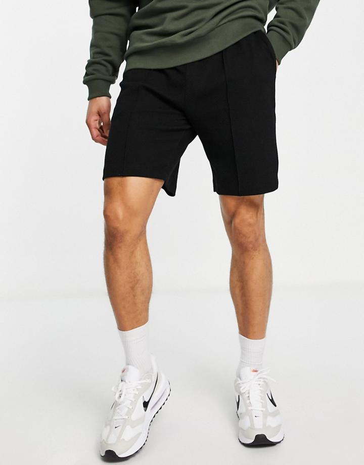 River Island Slim Textured Shorts In Black