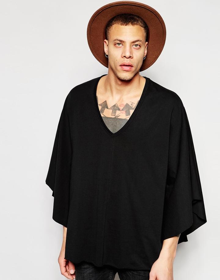 Asos Oversized Cape With Deep V Neck In Black - Black