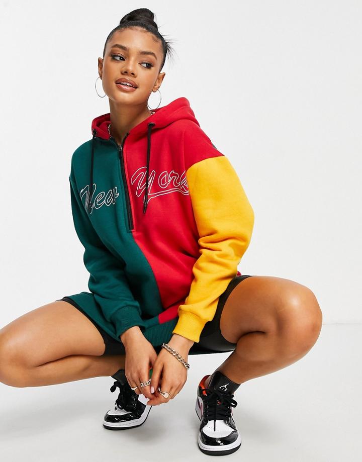 Public Desire Contrast Motif Oversized Hoodie Sweatshirt Dress In Multi