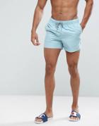 Asos Swim Shorts In Blue With Stripe Drawcords Short Length - Blue