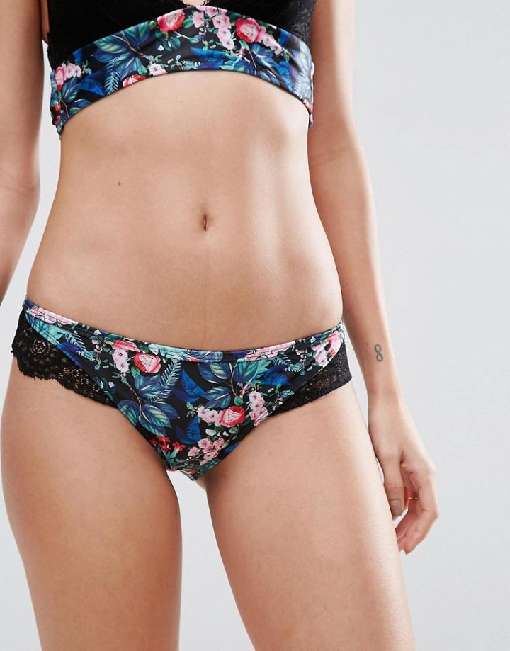 Asos Midnight Floral Lace Trim Bikini Bottom - Multi