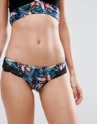 Asos Midnight Floral Lace Trim Bikini Bottom - Multi