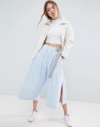 Asos Wide Leg Pants In Shirting With D-ring - Blue